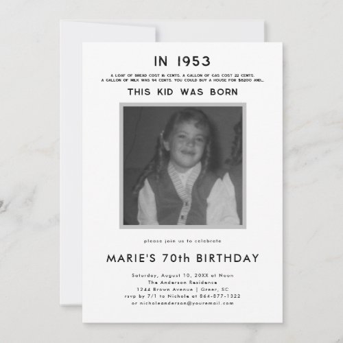 Pop History  Photo Birthday Party  Invitation