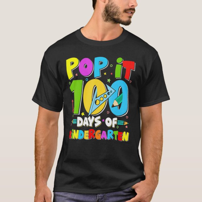 Pop It 100 Days Of Kindergarten Students 100 Days  T-Shirt (Front)