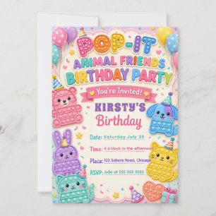Pop It Animal Friends Birthday Party Invitation