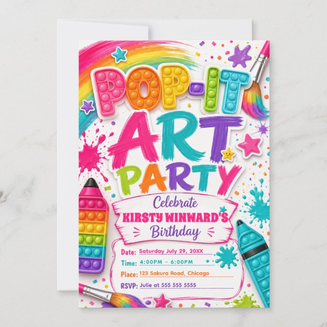 Pop-It Art Birthday Party Invitation (Front)