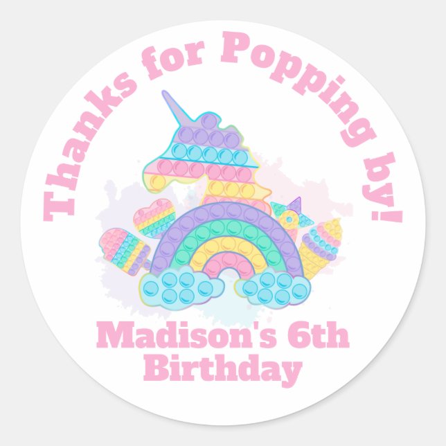 Pop it birthday classic round sticker (Front)