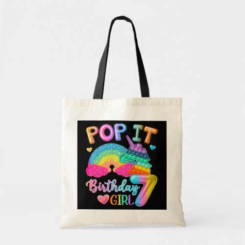 Pop It Birthday Girl 7 for 7yr Old Girls Unicorn Tote Bag