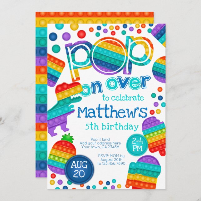 Pop It Birthday Invitation (Front/Back)