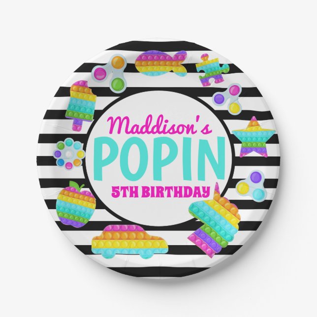 Pop It Birthday Invitation, Pop Fidget Invitation, Paper Plates (Front)