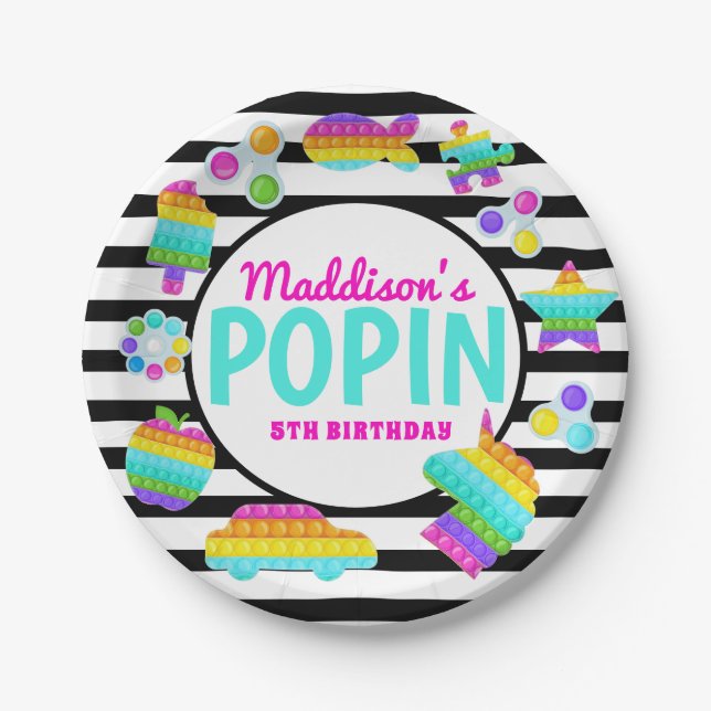 Pop It Birthday Invitation, Pop Fidget Invitation, Paper Plates (Front)