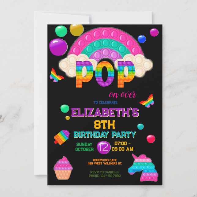 Pop It Birthday Invitation, Pop It Party Invitation (Front)