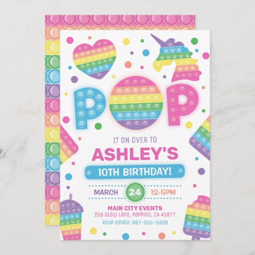 Pop It Birthday Invitation Pop Rainbow Invite