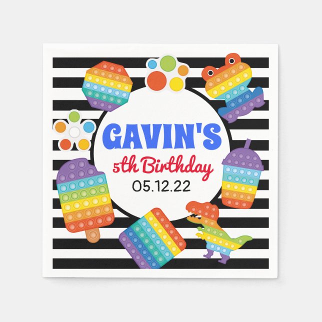 Pop It Birthday Napkins, Fidget Favor Napkins (Front)