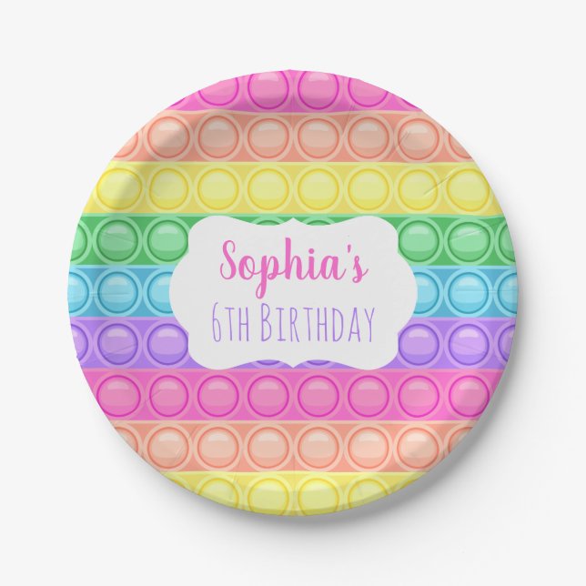 Pop It Birthday Party Paper Plate, Girl Birthday Plates (Front)