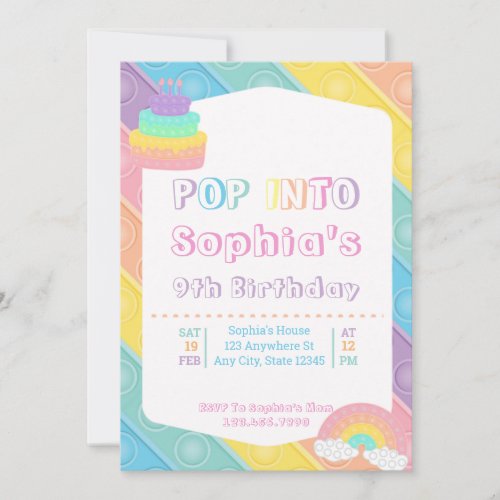 Pop It Birthday Party Pastel Pop Bubble Fidget Invitation