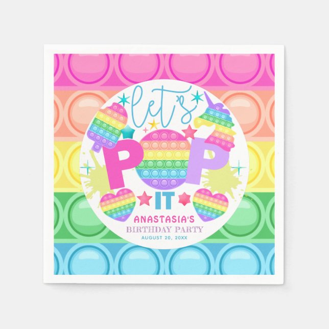 Pop It Birthday Personalized Girl Napkins (Front)