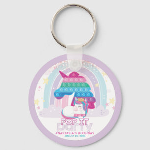 Pop It Birthday Personalized Unicorn Rainbow Keychain