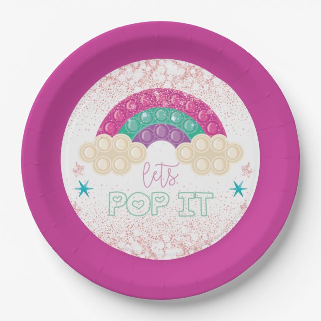 Pop It Birthday Rainbow Paper Plates (Front)