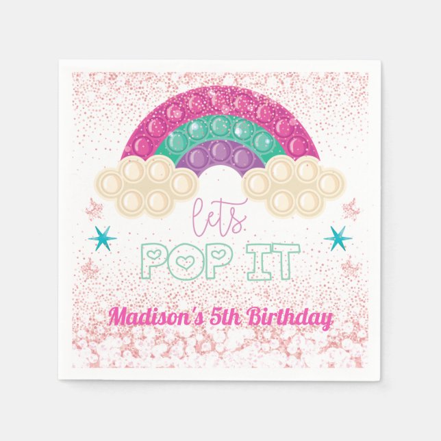 Pop It Birthday Rainbow Personalized Napkins (Front)
