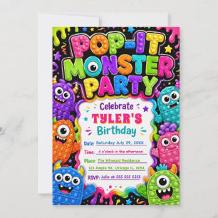 Pop It Cute Monster Birthday Party Invitation