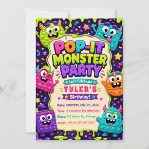 Pop It Cute Monsters Birthday Party Invitation