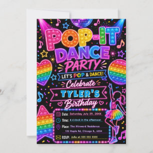 Pop It Dance Birthday Party Invitation