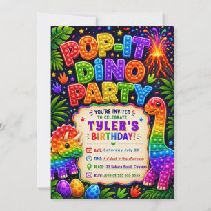 Pop It Dinosaur Birthday Party Invitation