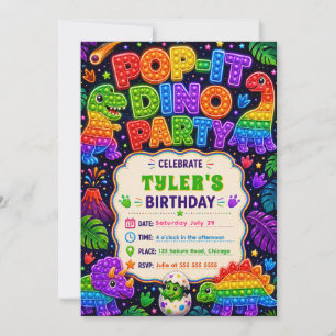 Pop It Dinosaur Birthday Party Invitation