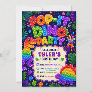 Pop It Dinosaur Birthday Party Invitation