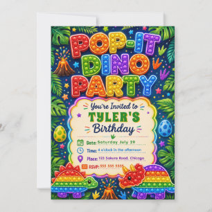 Pop It Dinosaur Birthday Party Invitation