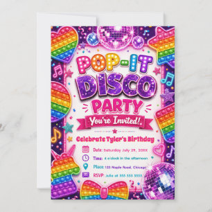 Pop It Disco Birthday Party Invitation