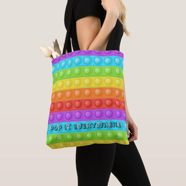 Pop it everywhere with text colorful  tote bag (Close Up)