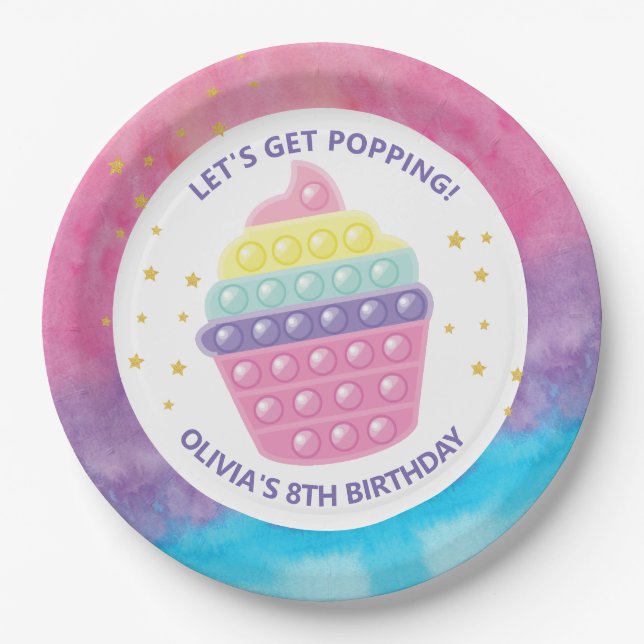 Pop it fidget birthday party paper plates (Front)
