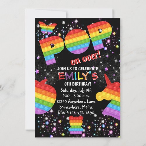 Pop It Fidget Rainbow Birthday Party Invitations