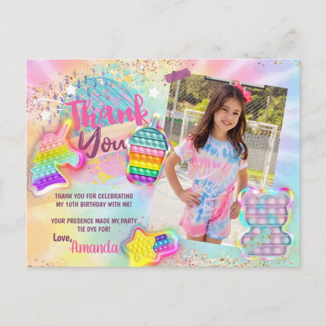 pop it fidget Tie Dye Rainbow Photo Thank you Card (Front)