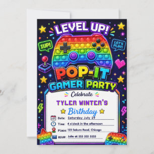 Pop It Gamer Party Birthday Party Invitation