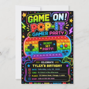 Pop It Gamer Party Birthday Party Invitation