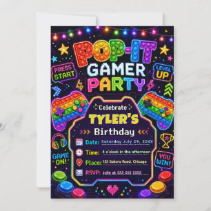Pop It Gamer Party Birthday Party Invitation