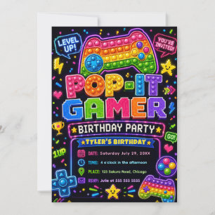 Pop It Gamer Party Birthday Party Invitation