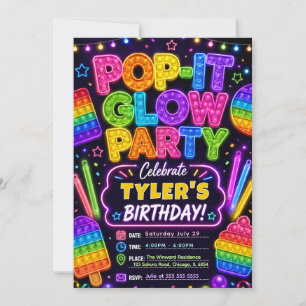 Pop It Glow Birthday Party Invitation