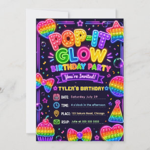 Pop It Glow Birthday Party Invitation
