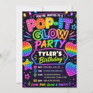Pop It Glow Birthday Party Invitation