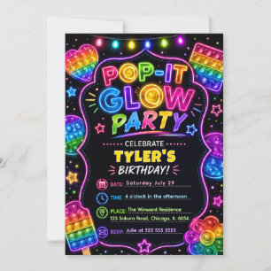 Pop It Glow Birthday Party Invitation