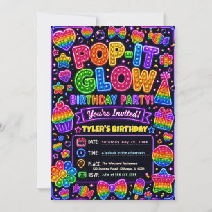Pop It Glow Birthday Party Invitation