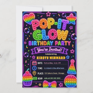 Pop It Glow Party Birthday Party Invitation