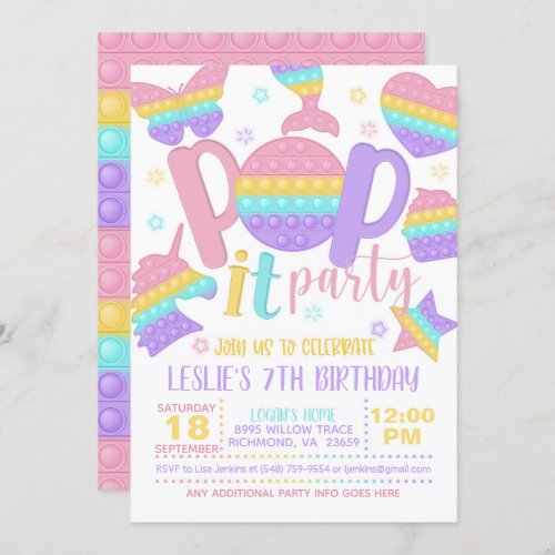 Pop It Party Birthday Invitation _ Pastel