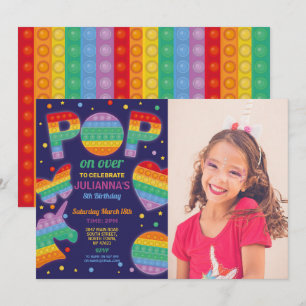 Pop it Party Fidget Birthday Navy Photo Invitation