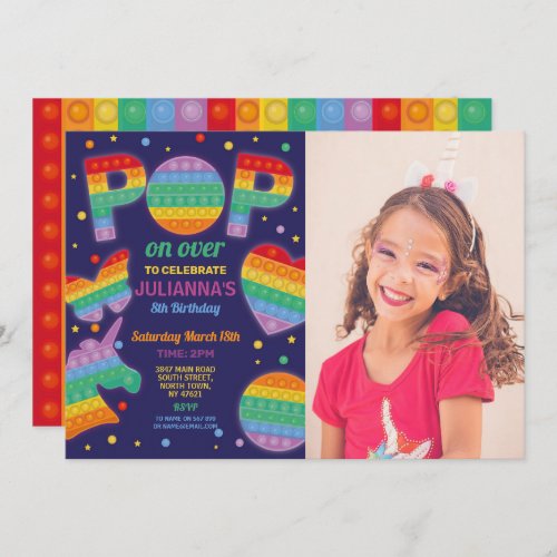 Pop it Party Fidget Birthday Navy Photo Invitation