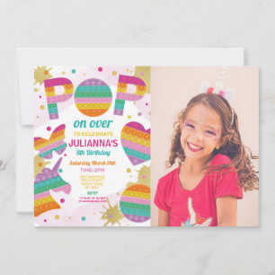 Pop it Party Fidget Birthday Pink Gold Photo Invitation
