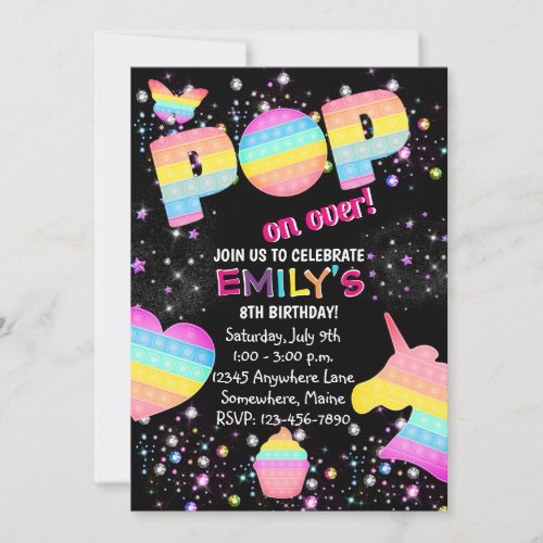Pop It Pastel Rainbow Birthday Party Invitations