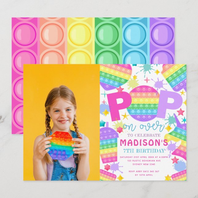 Pop It Photo Birthday Party Invitation (Front/Back)