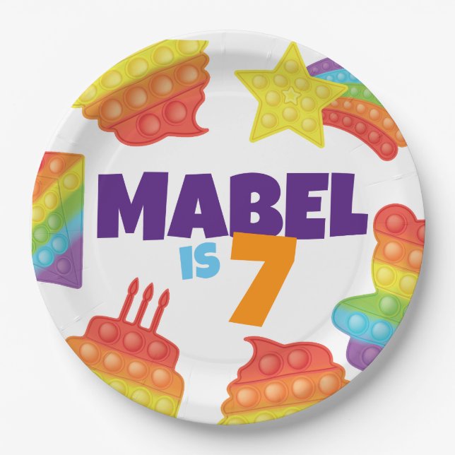 Pop It! | Rainbow Birthday Paper Plates (Front)