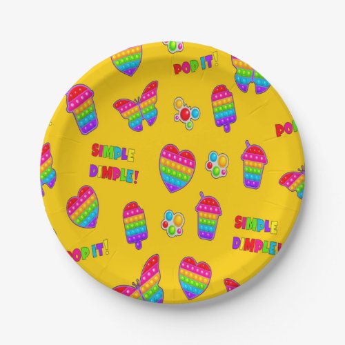 Pop it Rainbow Butterflies and Hearts Birthday Nap Paper Plates