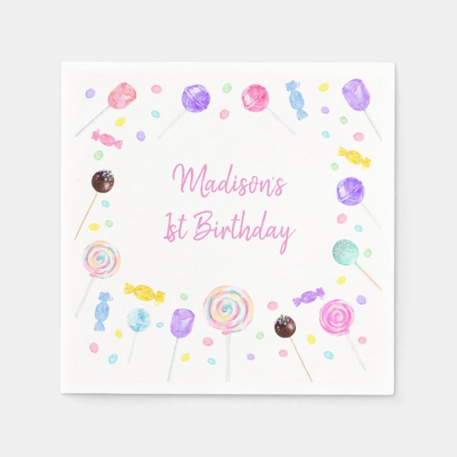 Pop It Rainbow Pink Gold Birthday Napkins (Front)
