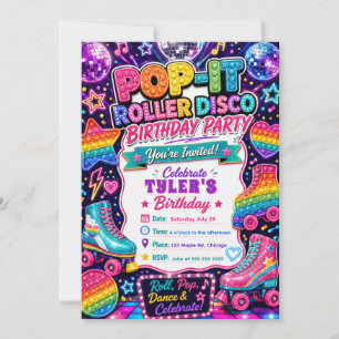 Pop It Roller Disco Birthday Party Invitation